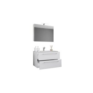 Waschplatz 60 cm 3-teilig 2 Schubfächer mit Spiegelschrank weiß Waschplatz 60 cm 3-teilig 2 Schubfächer mit Spiegelschrank weiß