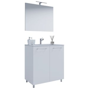 Stand-Waschplatz 80 cm 3-teilig 2 Türen mit Spiegel weiß Stand-Waschplatz 80 cm 3-teilig 2 Türen mit Spiegel weiß
