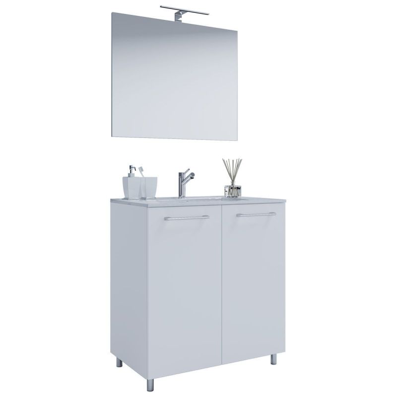 Stand-Waschplatz 80 cm 3-teilig 2 Türen mit Spiegel weiß
