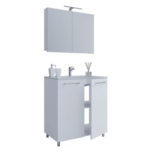 Stand-Waschplatz 80 cm 3-teilig 2 Türen mit Spiegelschrank weiß Stand-Waschplatz 80 cm 3-teilig 2 Türen mit Spiegelschrank weiß