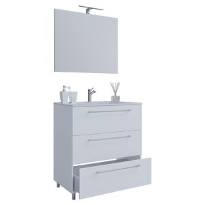 Stand-Waschplatz 80 cm 3-teilig 3 Schubfächer mit Spiegel weiß Stand-Waschplatz 80 cm 3-teilig 3 Schubfächer mit Spiegel weiß