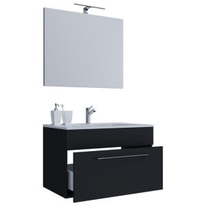 Waschplatz 80 cm 3-teilig 1 Schubfach mit Spiegel schwarz Waschplatz 80 cm 3-teilig 1 Schubfach mit Spiegel schwarz