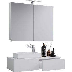 Gäste-Waschplatz Gudas 3-teilig mit Spiegelschrank weiß Gäste-Waschplatz Gudas 3-teilig mit Spiegelschrank weiß