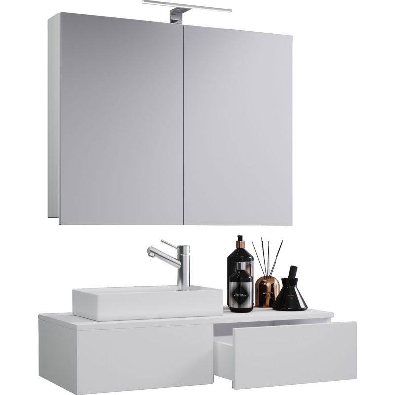 Gäste-Waschplatz Gudas 3-teilig mit Spiegelschrank weiß