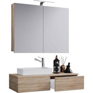 Gäste Waschplatz Gudas 3-teilig mit Spiegelschrank Sonoma-Eiche Gäste Waschplatz Gudas 3-teilig mit Spiegelschrank Sonoma-Eiche