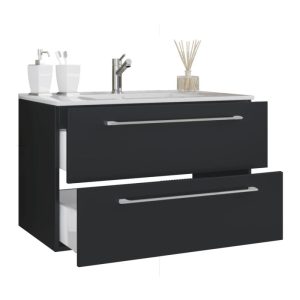 Waschplatz 60 cm 2-teilig 2 Schubfächer schwarz Waschplatz 60 cm 2-teilig 2 Schubfächer schwarz