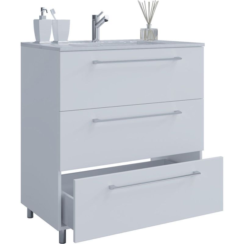 Stand-Waschplatz 80 cm 2-teilig 3 Schubfächer weiß