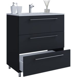 Stand-Waschplatz 80 cm 2-teilig 3 Schubfächer schwarz Stand-Waschplatz 80 cm 2-teilig 3 Schubfächer schwarz