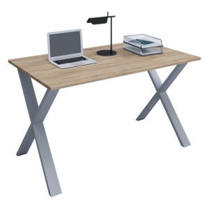 Schreibtisch Lona 140 x 50 cm X-Fußgestell braun/silber Schreibtisch Lona 140 x 50 cm X-Fußgestell braun/silber