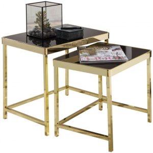 Wohnling Satztisch Viola Schwarz/Gold Metall/Glas Wohnling Satztisch Viola Schwarz/Gold Metall/Glas