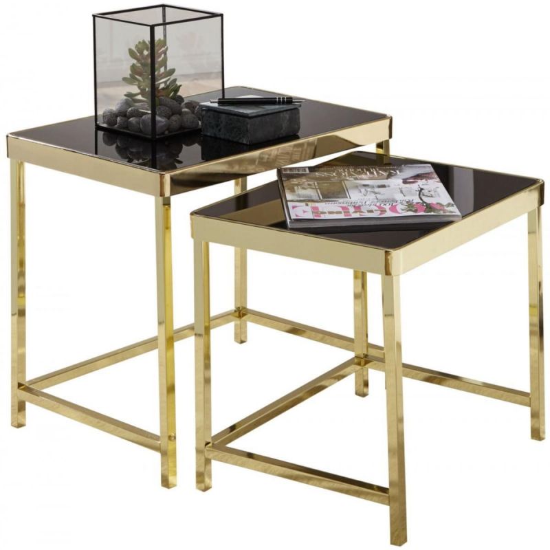Wohnling Satztisch Viola Schwarz/Gold Metall/Glas