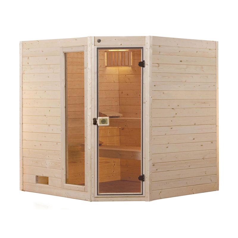 Weka Massivholzsauna Valida Eck 1.8 mit Glastür und Fenster ohne Ofen