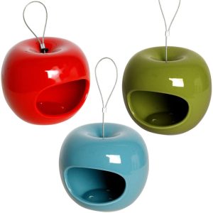 dobar Design-Futterspender Apfel 3er-Set Durchmesser 14 x 12 cm Keramik Rot/Grün/Blau