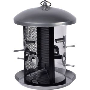 dobar XXL-Futterspender mit 2 Kammern 24,5 x 24,5 x 34,5 cm Metall Silber