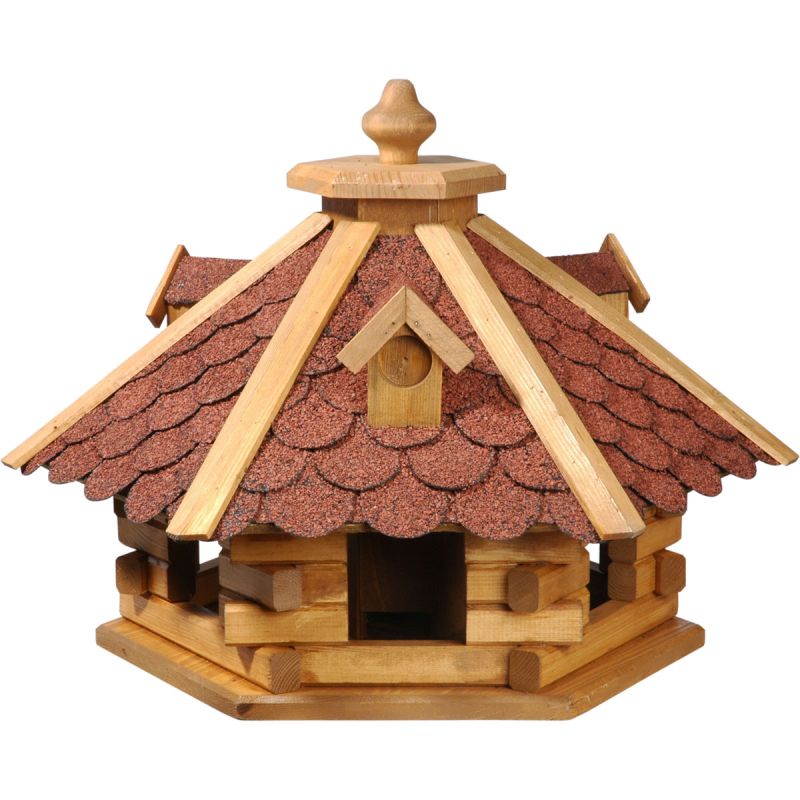 dobar Vogelfutterhaus Blockhaus 51 x 45 x 37 cm Kiefer Rot