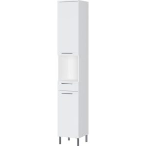 Hochschrank weiß Fronten Supermatt 2 Türen 1 Schublade 1 offenes Fach 30 x 190 x 35 cm Hochschrank weiß Fronten Supermatt 2 Türen 1 Schublade 1 offenes Fach 30 x 190 x 35 cm