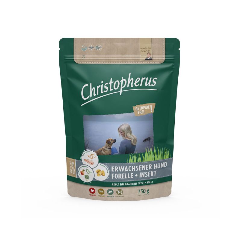 Christopherus Erwachsener Hund Getreidefrei Forelle und Insekt 750g