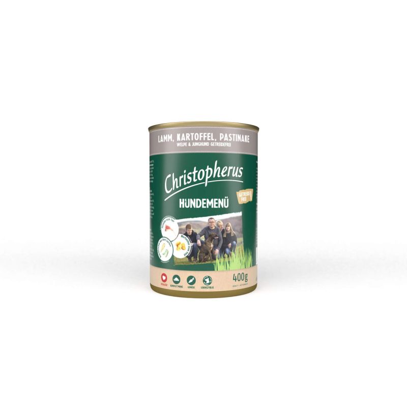 Christopherus Hundemenü Junior mit Lamm Kartoffel Pastinake 400g-Dose