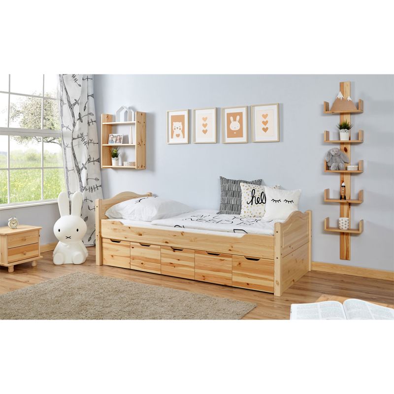 Ticaa Einzelbett Leni Kiefer mit 5er Schubkästen 100 x 200 cm