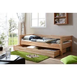 Ticaa Einzelbett Robby mit Schubkasten Buche massiv 90 x 200 cm Ticaa Einzelbett Robby mit Schubkasten Buche massiv 90 x 200 cm