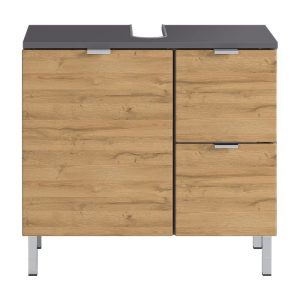 Waschbeckenunterschrank Maureen 2 Schubkästen 60 x 56 x 34 cm graphit/Grandson-Eiche-Nachbildung Waschbeckenunterschrank Maureen 2 Schubkästen 60 x 56 x 34 cm graphit/Grandson-Eiche-Nachbildung