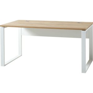 Schreibtisch Lionel mit Metallkufen 158 x 75 x 79 cm weiß/Navarra-Eiche-Nachbildung Schreibtisch Lionel mit Metallkufen 158 x 75 x 79 cm weiß/Navarra-Eiche-Nachbildung