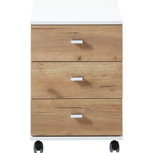 Rollcontainer Sort mit 3 Schubkästen 40 x 57 x 49 cm weiß/Navarra-Eiche-Nachbildung Rollcontainer Sort mit 3 Schubkästen 40 x 57 x 49 cm weiß/Navarra-Eiche-Nachbildung