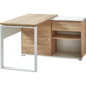 Schreibtisch Lionel mit integriertem Sideboard 120 x 75 x 117 cm weiß/Navarra-Eiche-Nachbildung Schreibtisch Lionel mit integriertem Sideboard 120 x 75 x 117 cm weiß/Navarra-Eiche-Nachbildung
