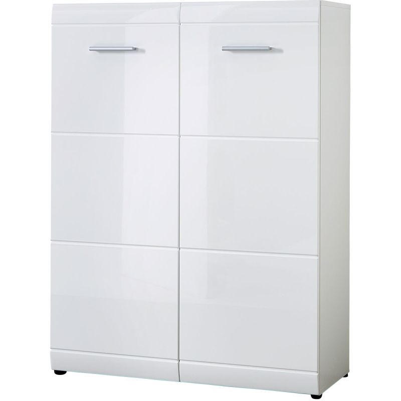 Schuhschrank Adison Fronten in Hochglanz mit Rillenfräsung 90 x 120 x 36 cm weiß