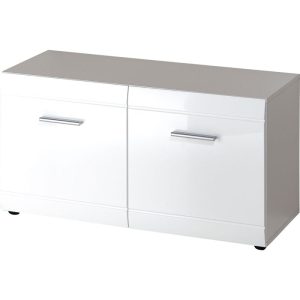 Schuhbank Adison Fronten in Hochglanz mit Rillenfräsung 96 x 51 x 39 cm weiß Schuhbank Adison Fronten in Hochglanz mit Rillenfräsung 96 x 51 x 39 cm weiß
