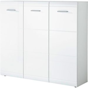 Schuhschrank Adison Fronten in Hochglanz mit Rillenfräsung 134 x 120 x 36 cm weiß Schuhschrank Adison Fronten in Hochglanz mit Rillenfräsung 134 x 120 x 36 cm weiß