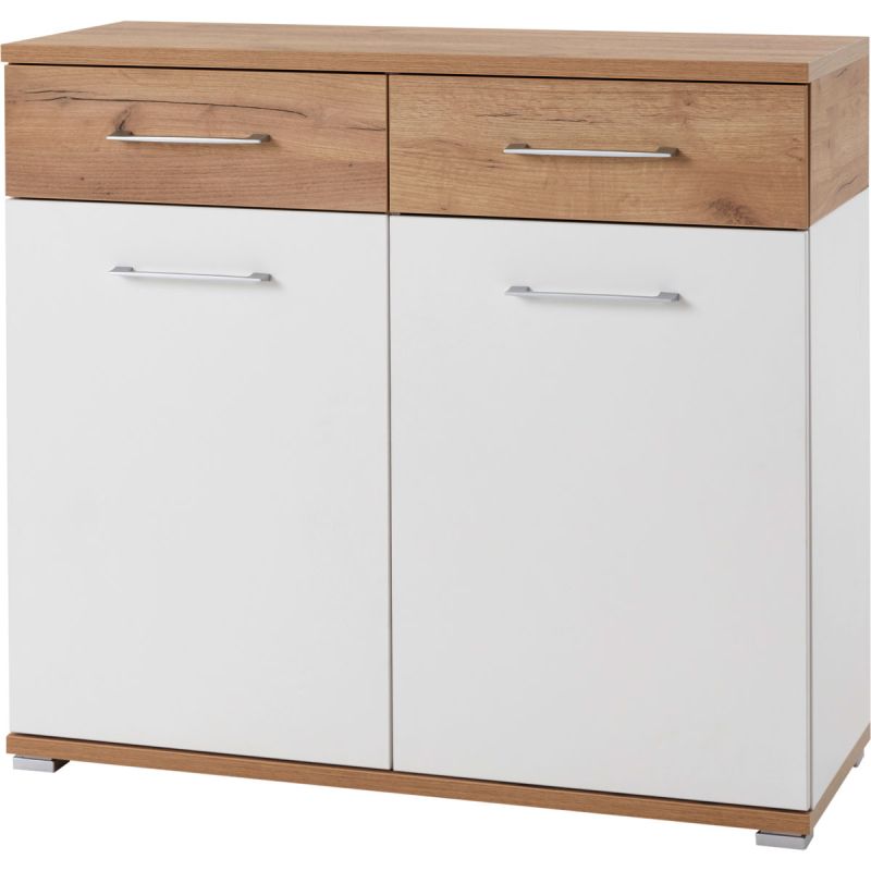 Kommode Top mit 2 Schubkästen und 2 Türen 96 x 87 x 40 cm weiß/Navarra-Eiche-Nachbildung