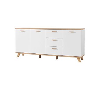 Sideboard Helsinki skandinavisches Design 196 x 85 x 40 cm weiß/Sanremo-Eiche-Nachbildung Sideboard Helsinki skandinavisches Design 196 x 85 x 40 cm weiß/Sanremo-Eiche-Nachbildung