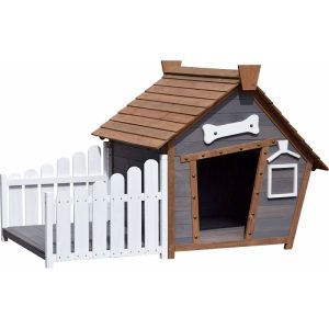 dobar Hundehütte 146,3 x 90 x 96 cm grau/braun/weiß dobar Hundehütte 146,3 x 90 x 96 cm grau/braun/weiß