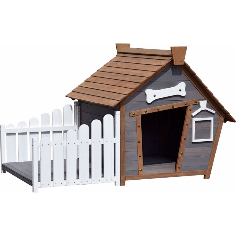 dobar Hundehütte 146,3 x 90 x 96 cm grau/braun/weiß