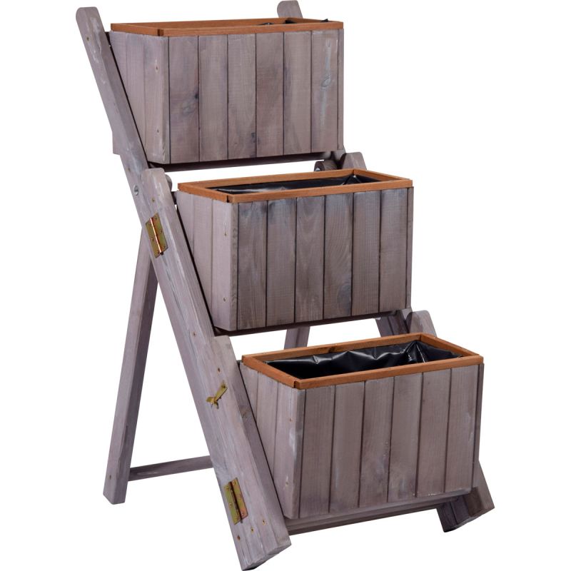 dobar Pflanztreppe ausklappbar 41 x 85 x 55 cm grau Kiefer grau