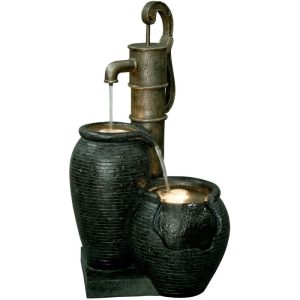 dobar XL Design-Gartenbrunnen mit LEDs 84 x 38,5 x 47,5 cm braun
