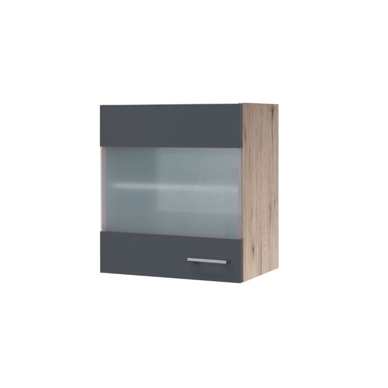 Flex-Well Küchen-Glasoberschrank „Tiago“, 50x54,8x32 cm, basaltgrau/San Remo Eiche