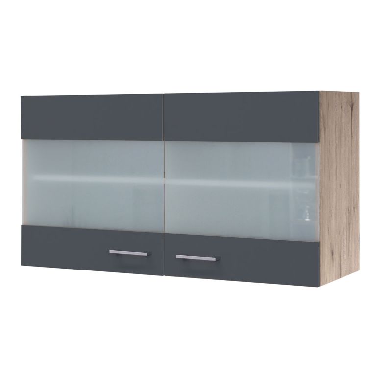 Flex-Well Küchen-Glasoberschrank „Tiago“, 100x54,8x32 cm, basaltgrau/San Remo Eiche
