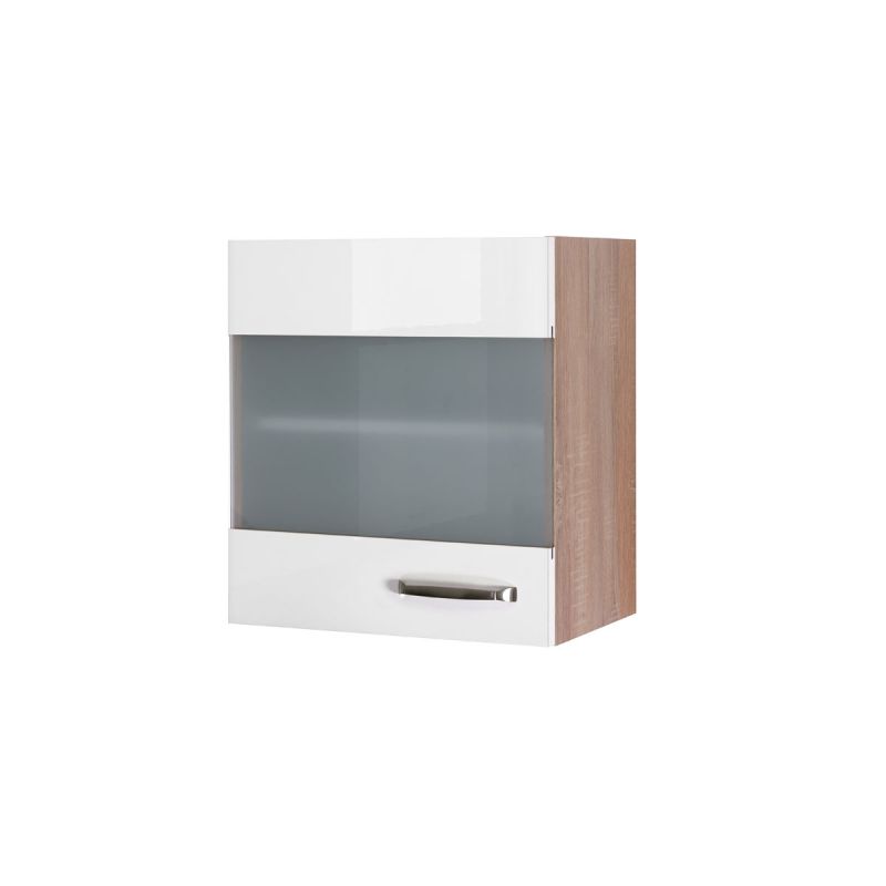 Flex-Well Küchen-Glasoberschrank „Valero“, 50x54,8x32 cm, weiß/Sonoma Eiche