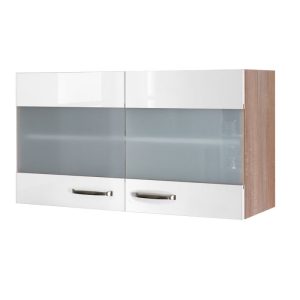 Flex-Well Küchen-Glasoberschrank „Valero“, 100×54,8×32 cm, weiß/Sonoma Eiche Flex-Well Küchen-Glasoberschrank „Valero“, 100×54,8×32 cm, weiß/Sonoma Eiche