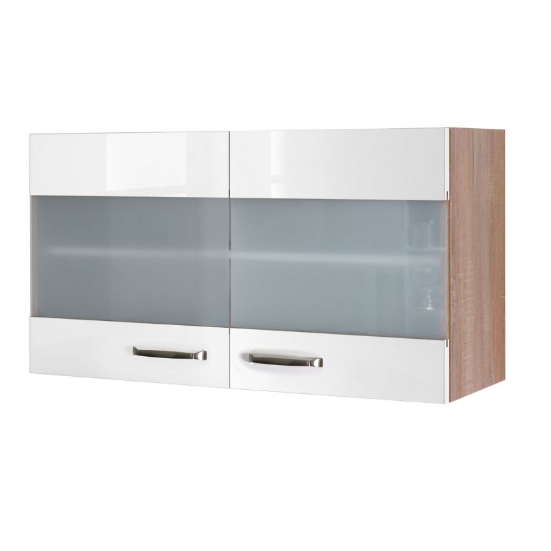Flex-Well Küchen-Glasoberschrank „Valero“, 100x54,8x32 cm, weiß/Sonoma Eiche