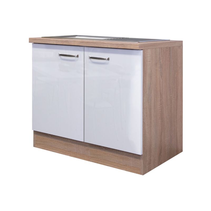 Flex-Well Spülenunterschrank „Valero“, 100x82,2x57,1 cm, weiß/Sonoma Eiche, inkl. Spüle
