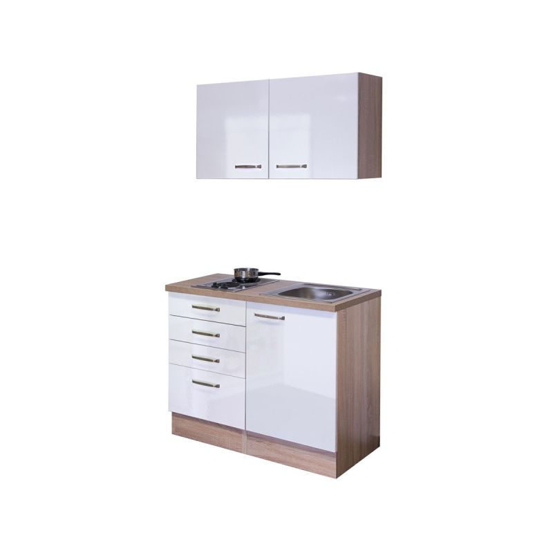 Flex-Well Miniküche „VALERO 501-000“, 100x60 cm, weiß-sonoma eiche