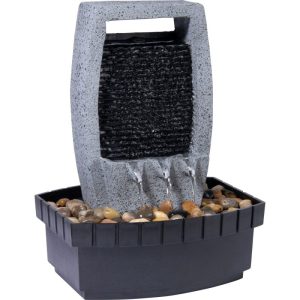 dobar Design-Zimmerbrunnen mit Ziersteinen 20,5 x 28 x 16,5 cm grau-schwarz