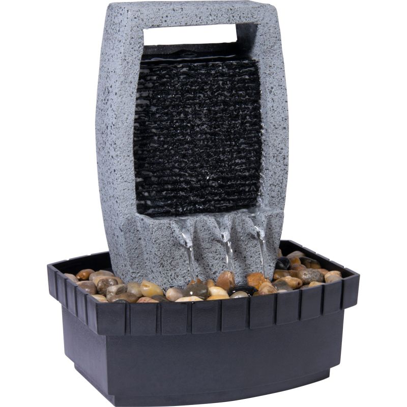 dobar Design-Zimmerbrunnen mit Ziersteinen 20,5 x 28 x 16,5 cm grau-schwarz