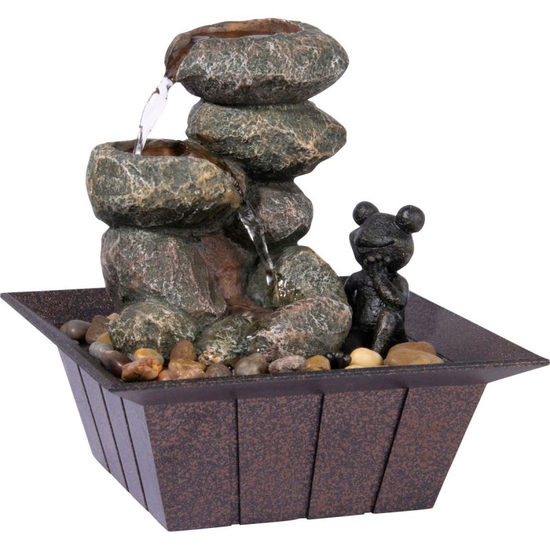dobar Zimmerbrunnen mit Frosch 20 x 21,5 x 20 cm grau-schwarz