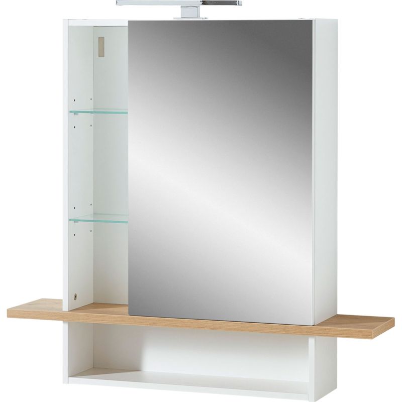 LED-Spiegelschrank 90 x 91 x 25 cm Navarra-Eicheoptik/weiß
