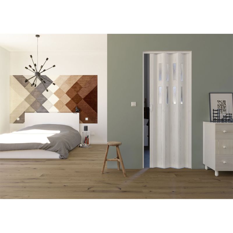 FORTE Kunststoff-Falttür Luciana B 88,5 x H 202 cm Eiche weiß 3 D 2 Fenster