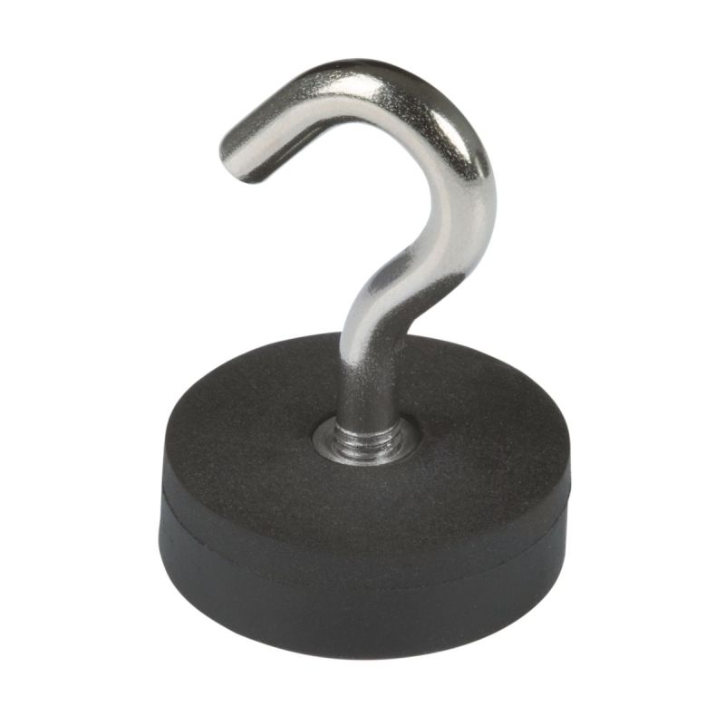 Suki Topfmagnet Neodym mit Schraubhaken M5 Ø 28 x 38 mm, gummiert, silber-schwarz